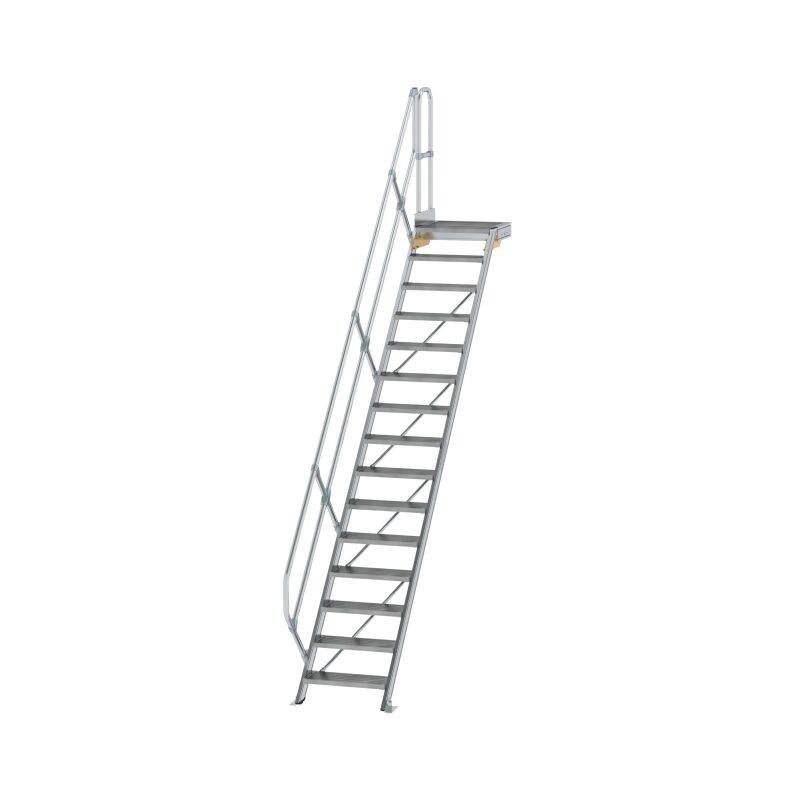 Treppe mit Plattform 45° Stufenbreite 600 mm 15 Stufen Aluminium geriffelt