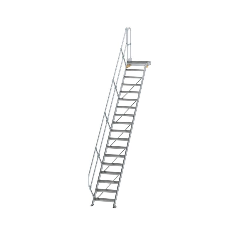 Treppe mit Plattform 45° Stufenbreite 600 mm 17 Stufen Aluminium geriffelt