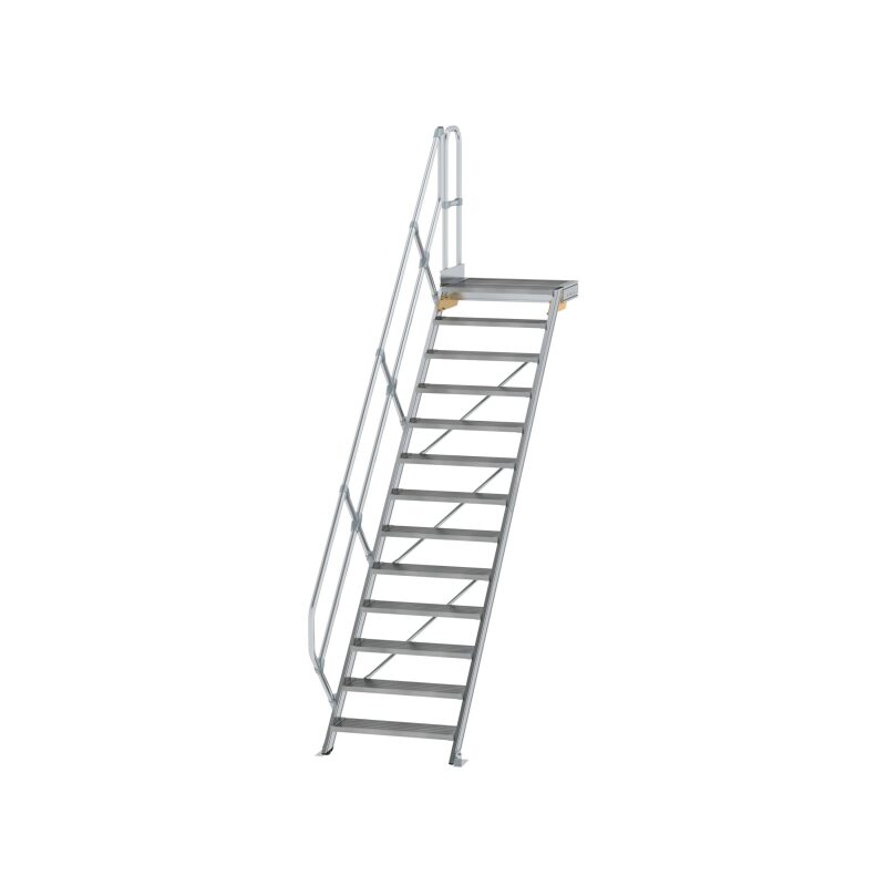 Treppe mit Plattform 45° Stufenbreite 800 mm 13 Stufen Aluminium geriffelt