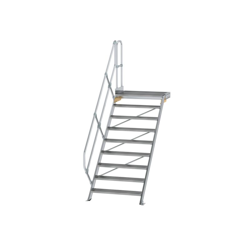 Treppe mit Plattform 45° Stufenbreite 1000 mm 9 Stufen Aluminium geriffelt