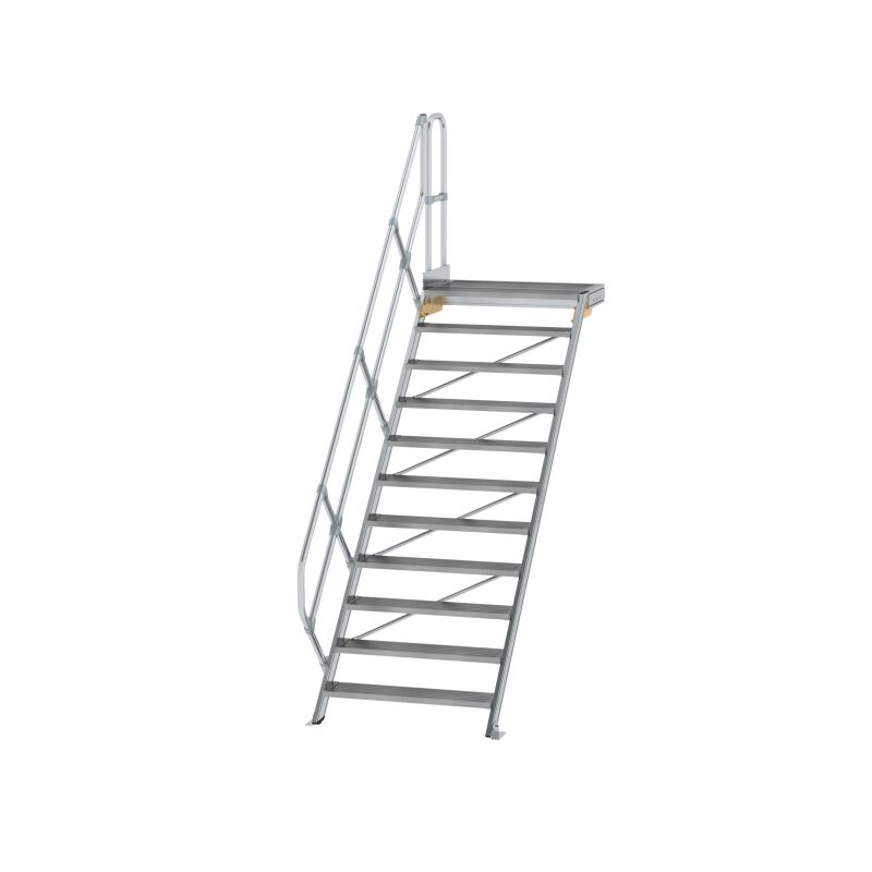 Treppe mit Plattform 45° Stufenbreite 1000 mm 11 Stufen Aluminium geriffelt