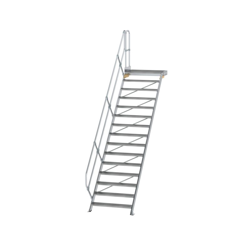 Treppe mit Plattform 45° Stufenbreite 1000 mm 15 Stufen Aluminium geriffelt