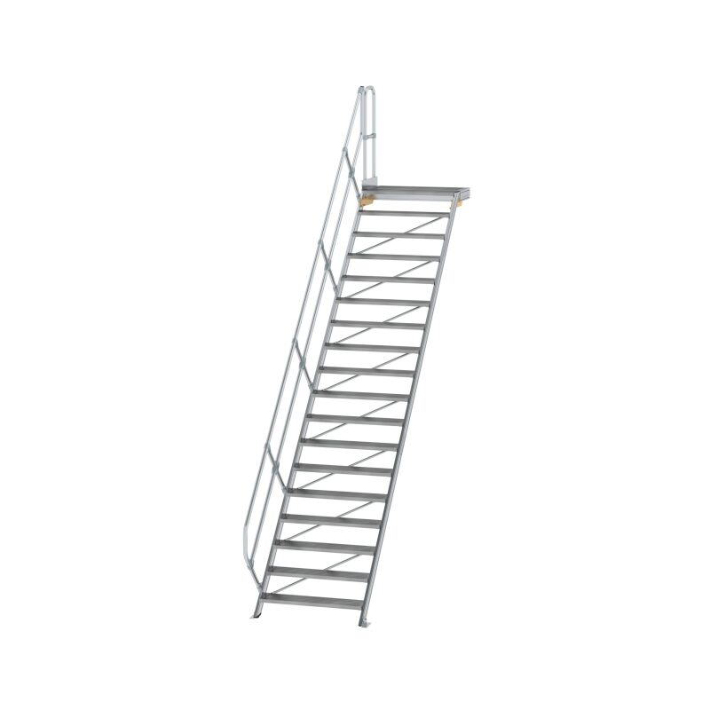 Treppe mit Plattform 45° Stufenbreite 1000 mm 18 Stufen Aluminium geriffelt