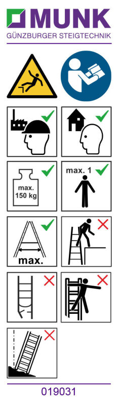 Hinweis-Aufkleber für ML-Stehleitern einseitig begehbar Aufkleber 19031
