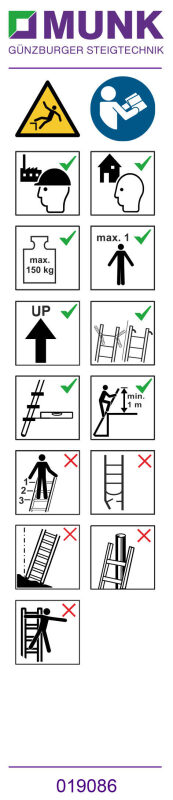 Hinweis-Aufkleber für Stufen-Anlegeleiter "B.gem. Verwendung" Aufkleber 19086