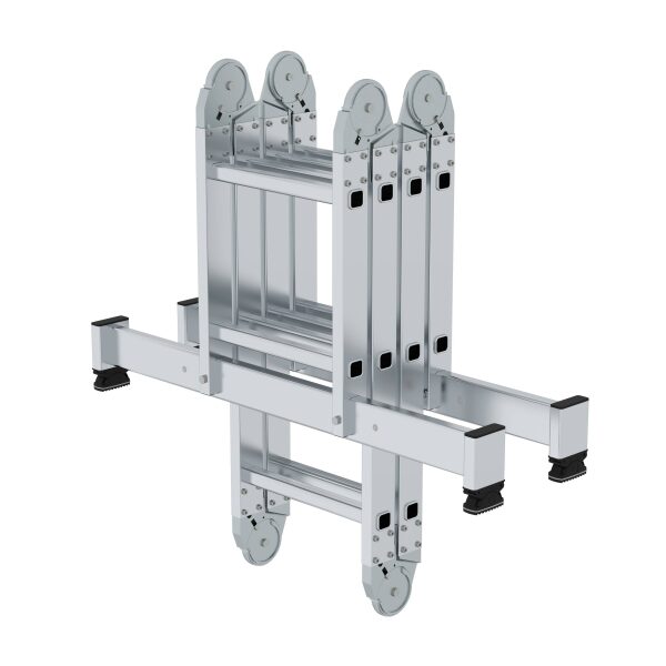 Vielzweckleiter 4-teilig mit nivello®-Traverse und Holzbelag 2x2 + 2x3 Sprossen