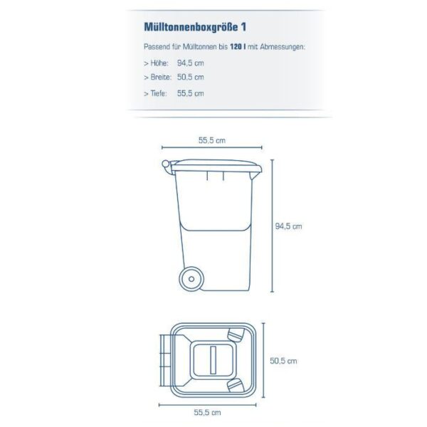 Mülltonnenbox 120 Liter, Edelstahl V2A Mülltonnenverkleidung 62x60x105 cm