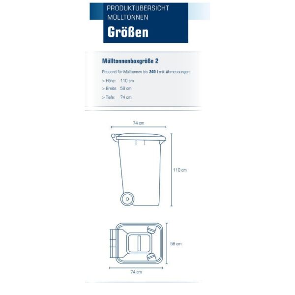 Mülltonnenbox 2x 240 Liter, Edelstahl V2A Mülltonnenverkleidung 140x80x120 cm