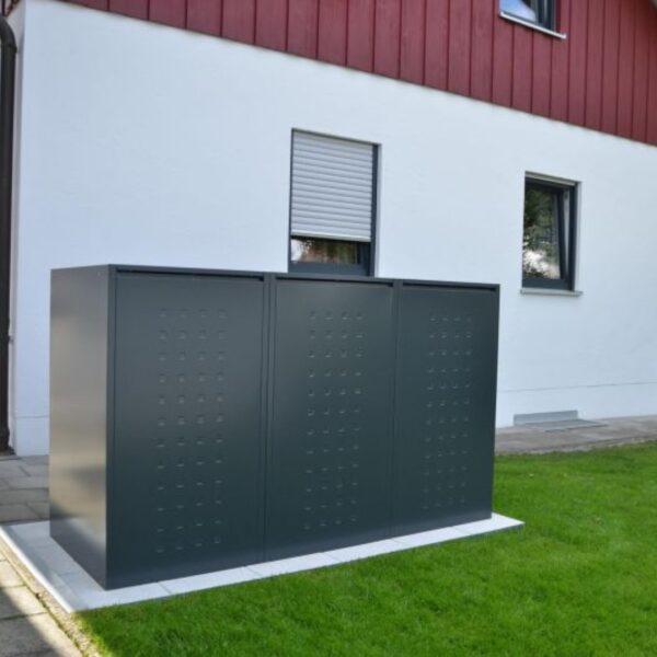 Mülltonnenbox 3x 240 Liter, Stahl verzinkt Anthrazit RAL 7016, UV-Beständig Mülltonnenverkleidung 210x80x120 cm