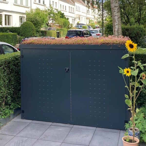 Fahrradgarage mit Pflanzenwanne, Stahl verzinkt Anthrazit RAL-7016 UV-Beständig Fahrradunterstand für 3 Fahrräder 200x93x144 cm