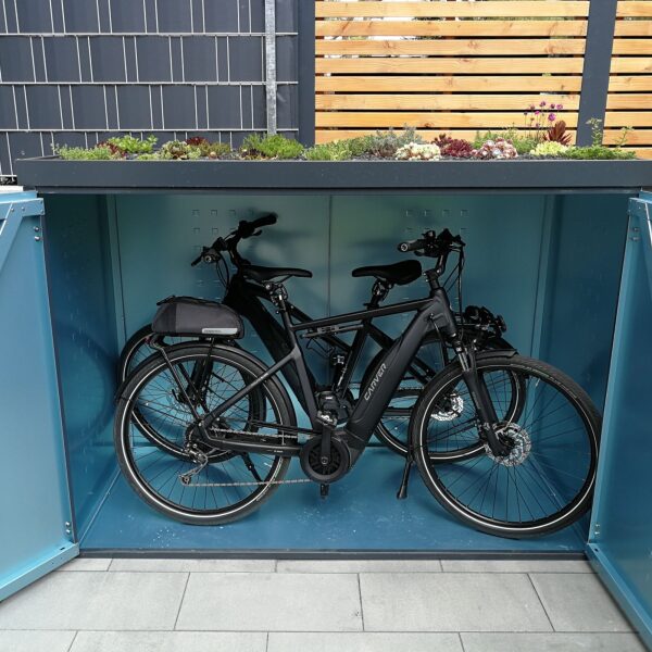 Fahrradgarage mit Pflanzenwanne, Stahl verzinkt Anthrazit RAL-7016 UV-Beständig Fahrradunterstand für 3 Fahrräder 200x93x144 cm