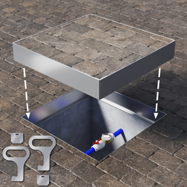 Schachtabdeckung Edelstahl V2A 300x300x50 mm | Schachtdeckel auspflasterbar zum ausheben | A15