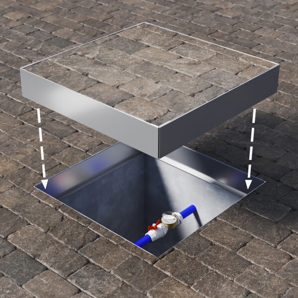 Schachtabdeckung Edelstahl V2A 400x400x80 mm | Schachtdeckel mit Gasdruckfedern auspflasterbar  | A15