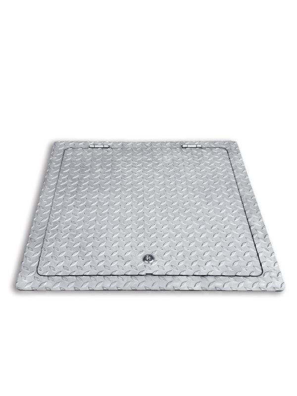 Schachtabdeckung Edelstahl V2A 700x700 mm Tränenblech | Schachtdeckel verstärkt mit Scharnier | A15