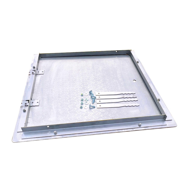 Schachtabdeckung Edelstahl V2A 700x700 mm Tränenblech | Schachtdeckel verstärkt mit Scharnier | A15