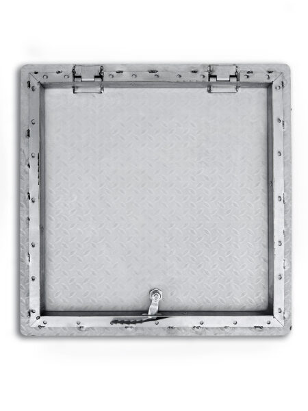 Schachtabdeckung Edelstahl V2A 700x700 mm Tränenblech | Schachtdeckel verstärkt mit Scharnier | A15