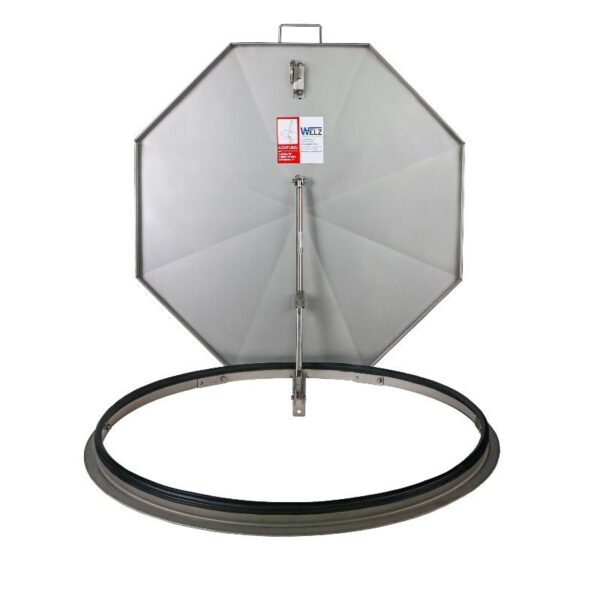 Schachtabdeckung rund Edelstahl V2A, 2mm | Schachtdeckel mit Gasdruckfeder 1000 mm