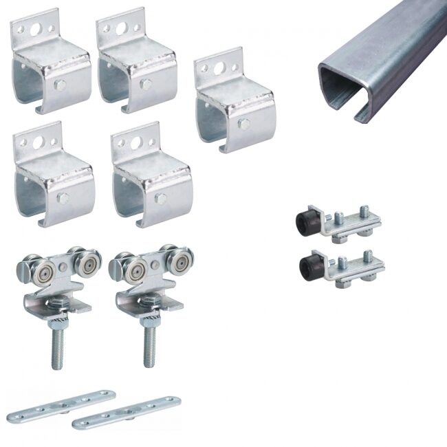 Schiebetür Komplettset Typ 10, Traglast bis 80kg |3 m | Schiebetorbeschlag Set zur Wandmontage, ohne Höhenverstellung | 12-tlg.