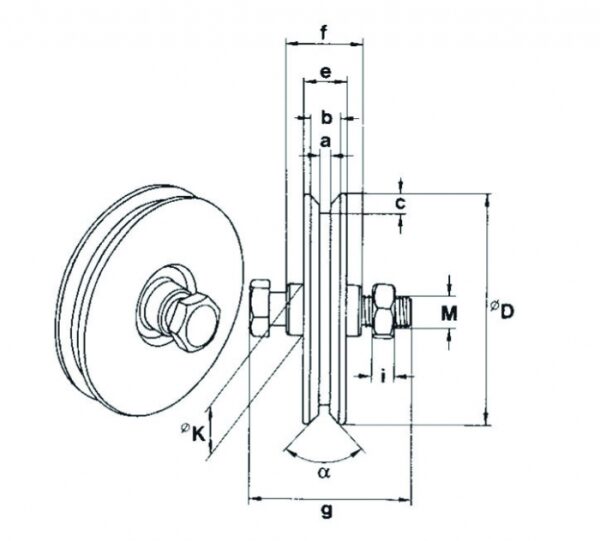 Laufrolle mit Nute für Winkelstahl, Ø 120 mm, 500 kg Last