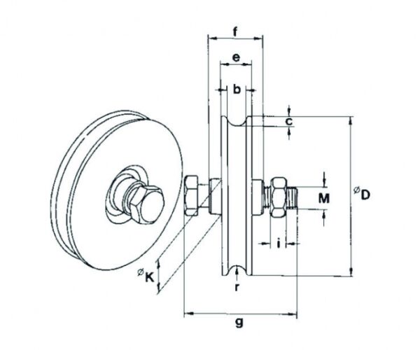 Laufrolle mit Achse und runder Nut, verzinkt; Ø 100 mm, 400 kg Last