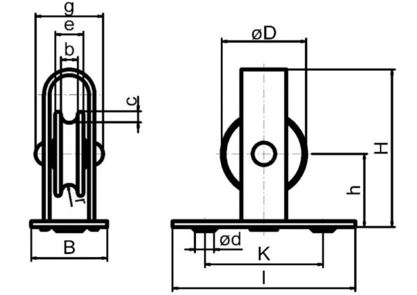 Stehrolle Ø 30 mm mit Längsplatte