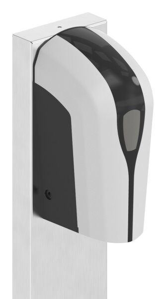 Desinfektionsmittelständer aus hochwertigen und hygienischen Edelstahl  V2A, inkl. kontaktlosem Spender und 1L: , Reinigungsmittel  für Hände mit 80% Alkohol
bestehend aus: