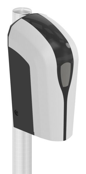 Desinfektionsmittelständer aus hochwertigen und hygienischen Edelstahl  V2A, inkl. kontaktlosem Spender und 1L: , Reinigungsmittel  für Hände mit 80% Alkohol
bestehend aus: