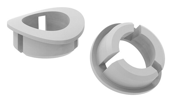 Steckmuffe aus Kunststoff für 12mm Rundstäbe (Bohrung im Rohr Ø 16mm), passend für Rohre Ø 33,7 - 45mm, Farbe weißaluminium RAL 9006, einzeln